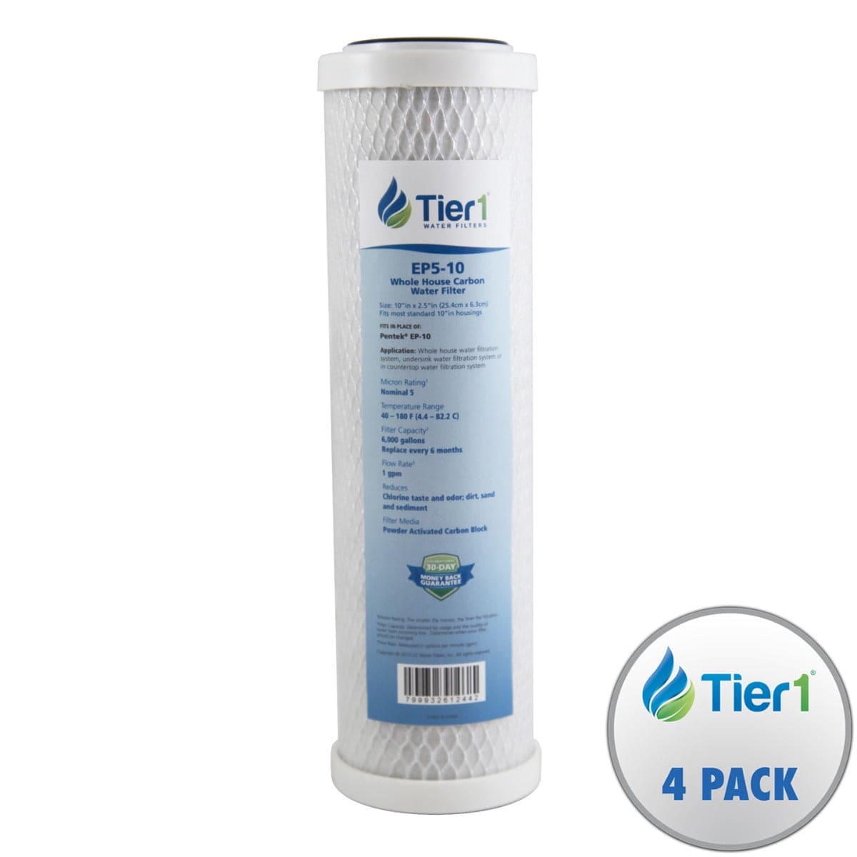 10 X 2.5 Carbon Block Replacement Filter by Tier1 (5 micron) FRONT VIEW WITH LABEL