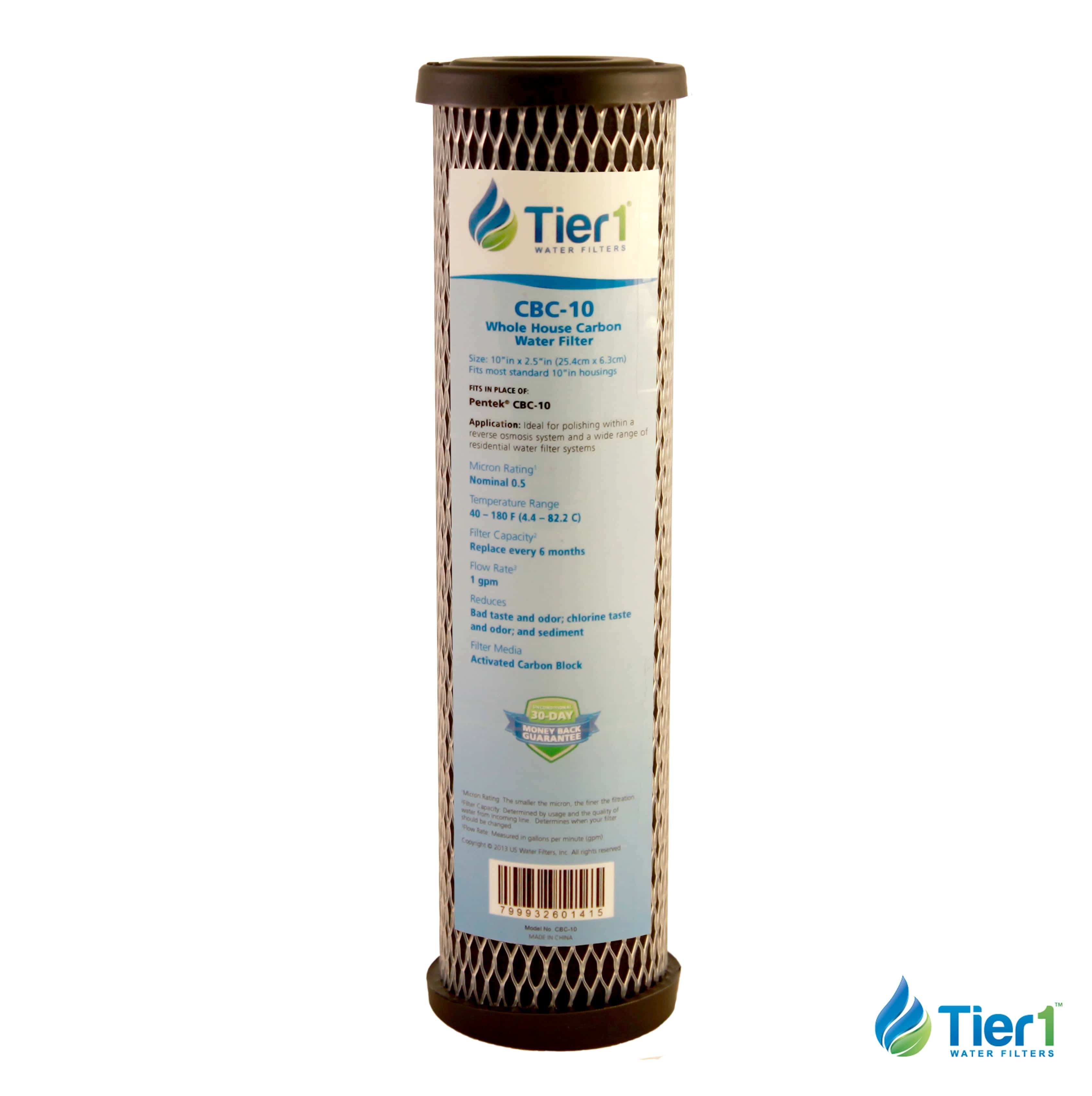 10 X 2.5 Carbon Block Replacement Filter by Tier1 (5 micron) FRONT VIEW WITH LABEL