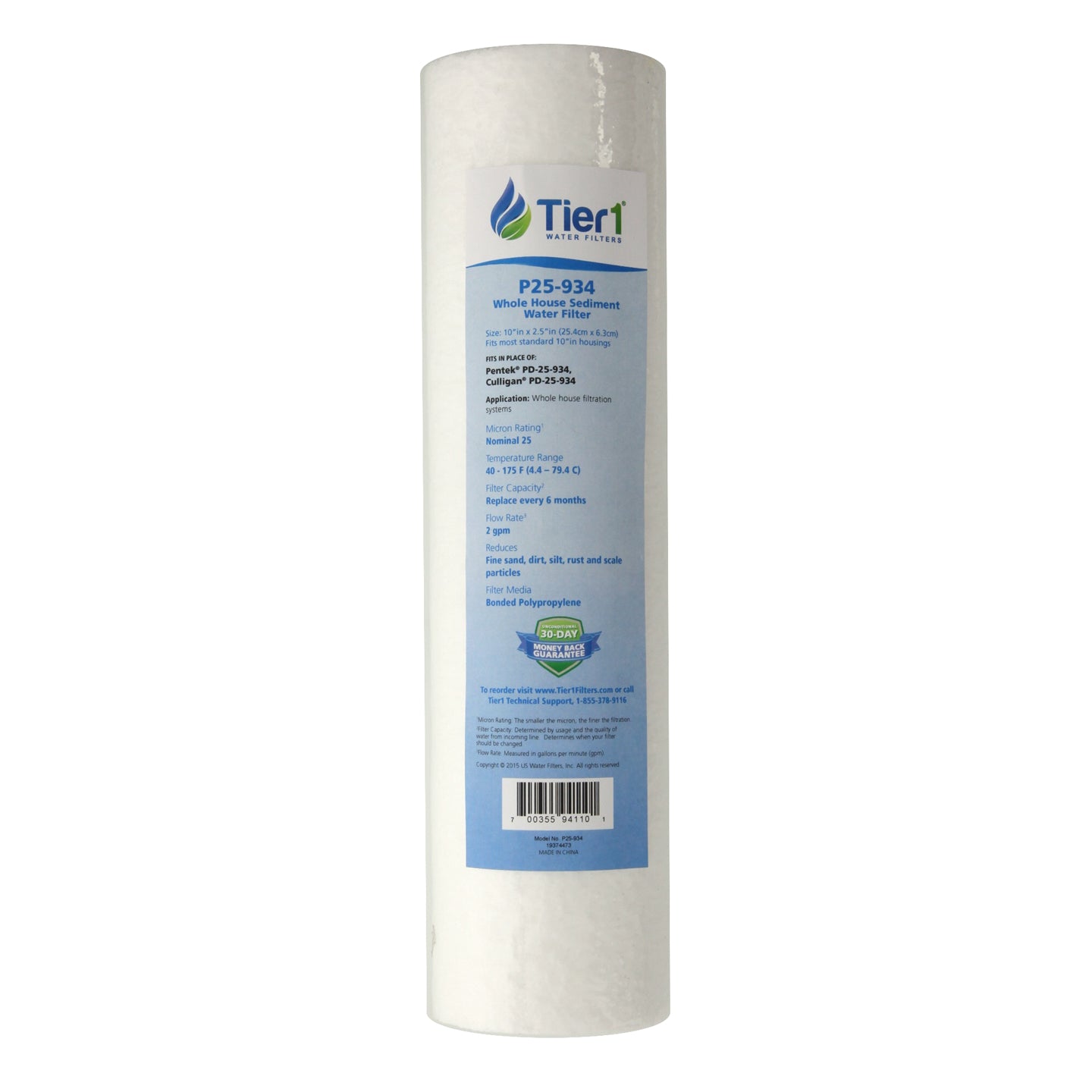 10 X 2.5 Spun Wound Polypropylene Replacement Filter by Tier1 (5 micron) WITH LABEL