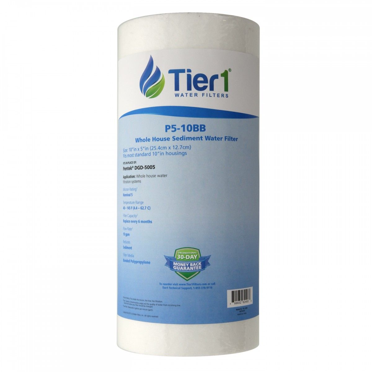 10 X 4.5 Spun Wound Polypropylene Replacement Filter by Tier1 (5 micron) WITH LABEL