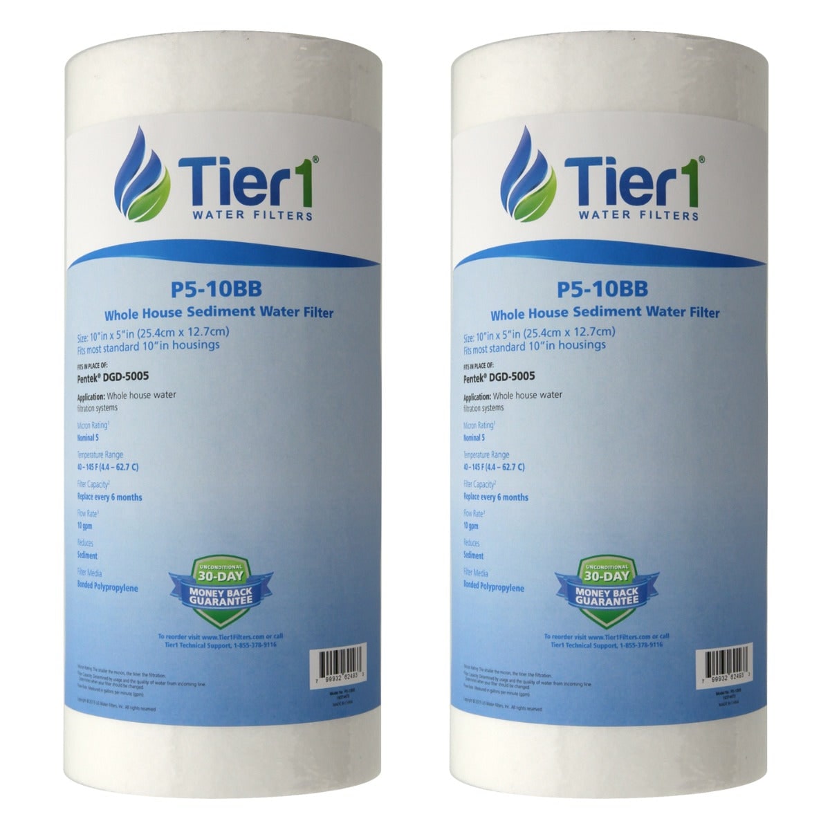 10 X 4.5 Spun Wound Polypropylene Replacement Filter by Tier1 (5 micron) 2 PACKS