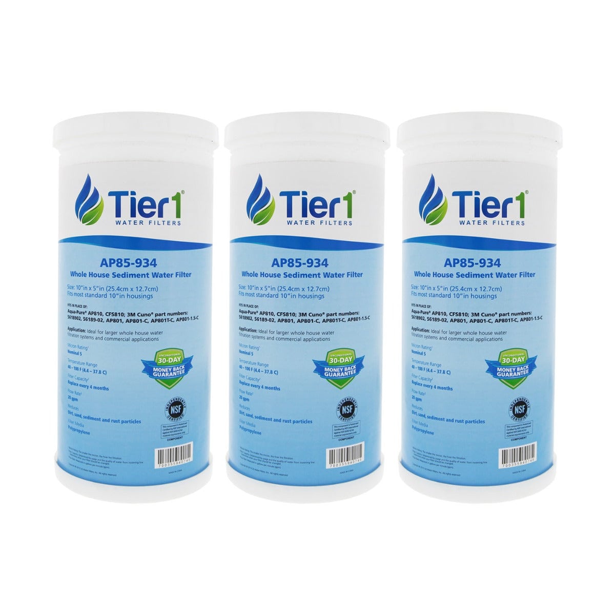 10 X 4.5 Spun Wound Polypropylene Replacement Filter by Tier1 (5 micron) 3 PACKS