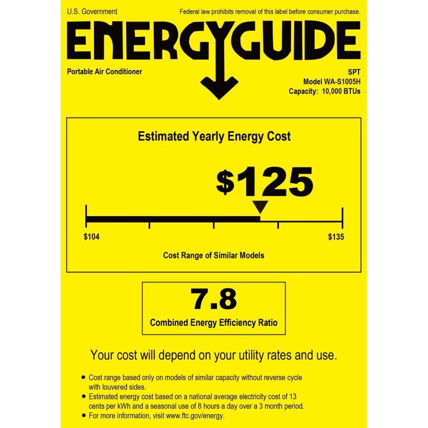 SPT WA-S1005H: 13,500BTU Portable Air Conditioner – Cooling & Heating (SACC*: 10,000BTU)