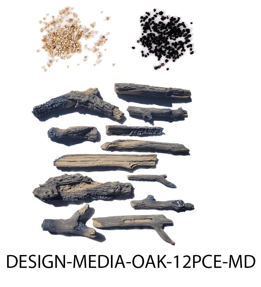 Remii OAK – 12 Piece Media Kit Includes: 12 medium Oak logs, 2 colors of vermiculite