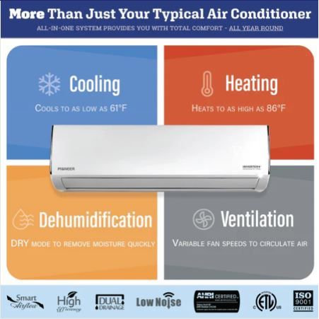 Pioneer® Diamante Pro Series 12,000 BTU 19 SEER2 Ductless Mini-Split Air Conditioner Inverter+ Heat Pump Full Set 230V with 16 Ft. Kit