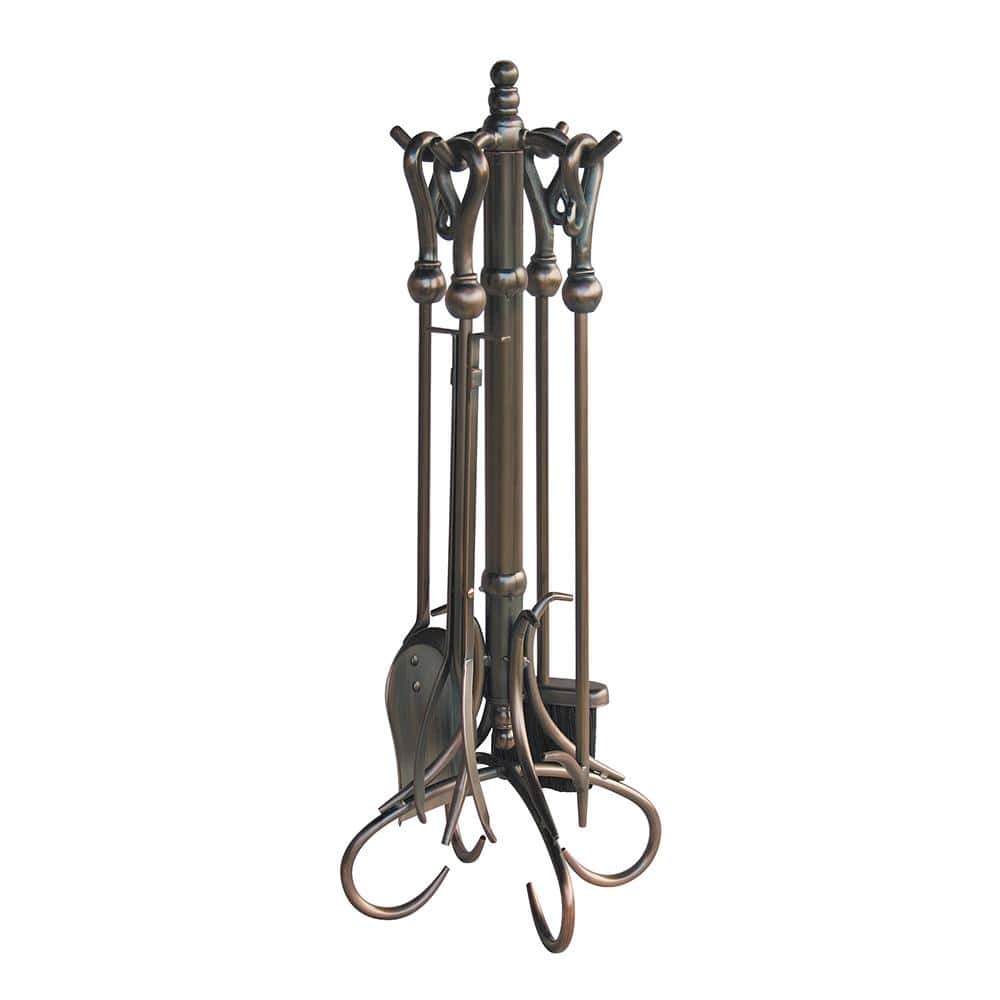 5 Piece Venetian Bronze Fireset with Crook Handles