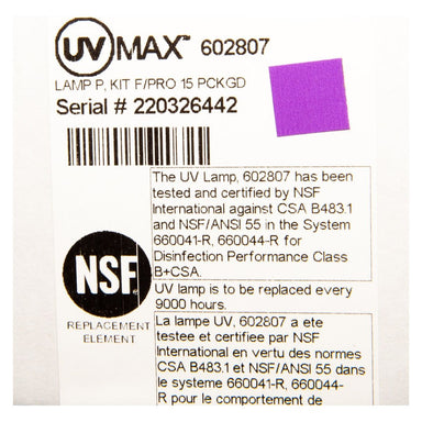 602807 Water Disinfection System UV Lamp by Viqua LABEL