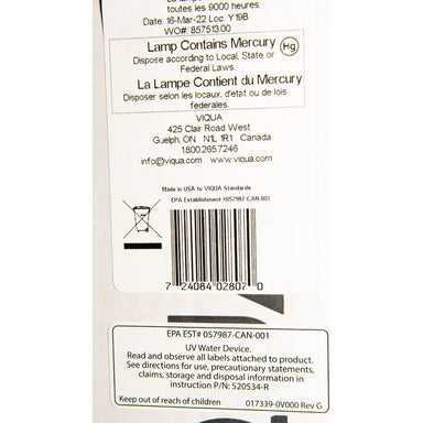 602810-102 Lamp and Sleeve Kit for Viqua D Model SystemsEL