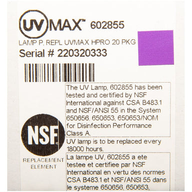 602855 Water Disinfection System UV Lamp Viqua LABEL