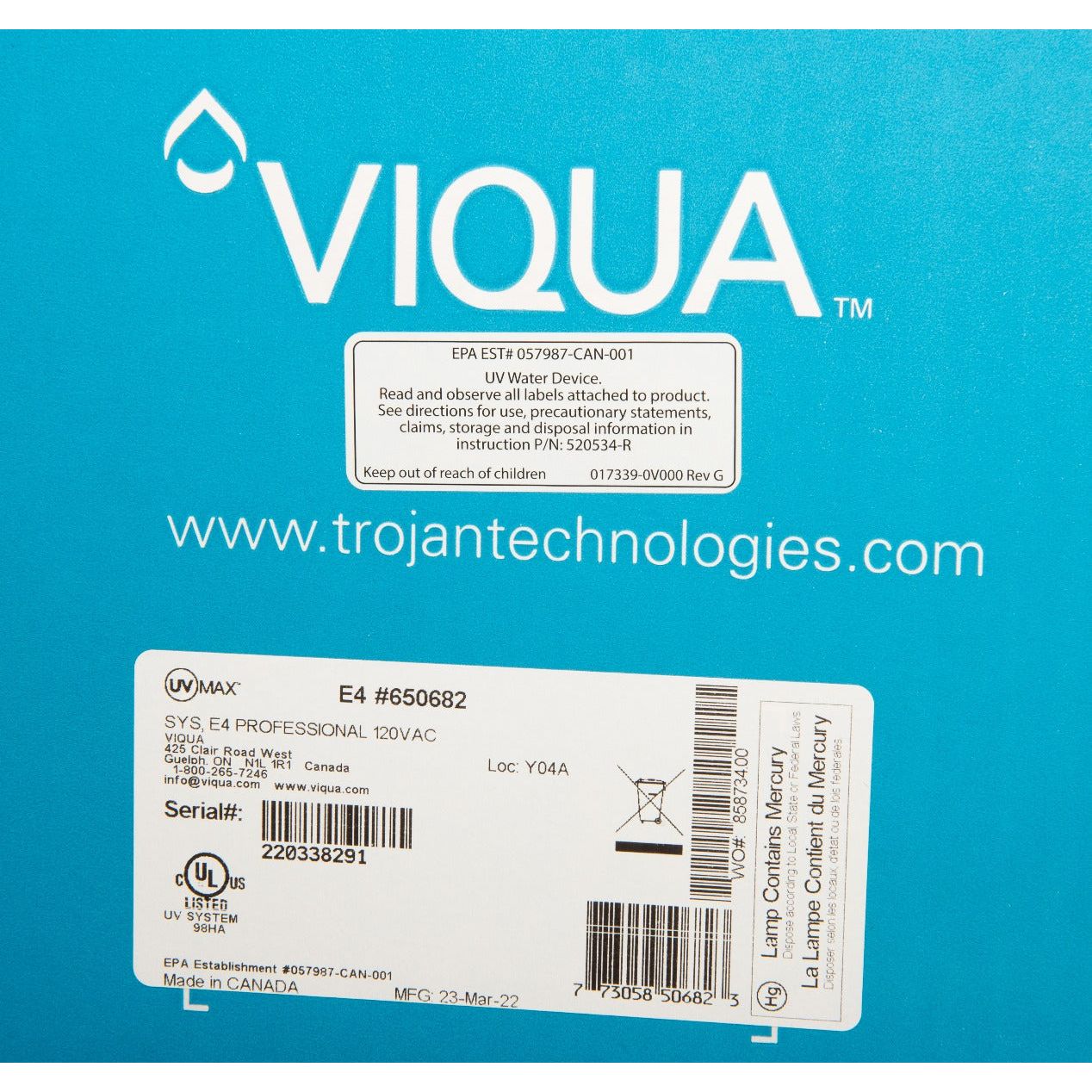 650695-R D4+ Home Plus UltraViolet Water Disinfection System by Viqua LABEL