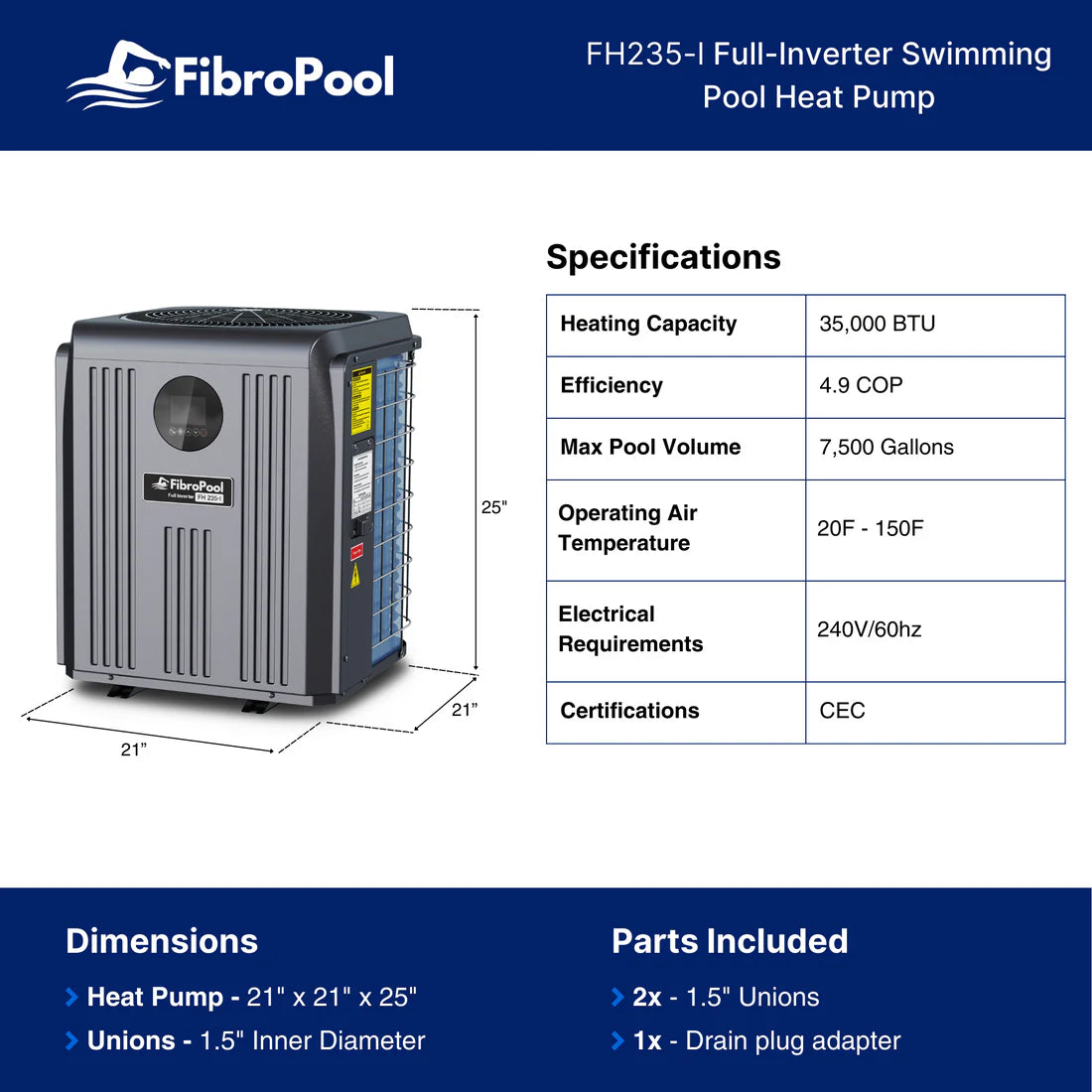 Fibro Poool FH235-i 35,000 BTU Full Inverter Heat Pump