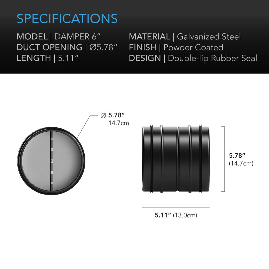 AC Infinity Backdraft Damper Ducting Insert, 6-Inch, Black Galvanized Steel