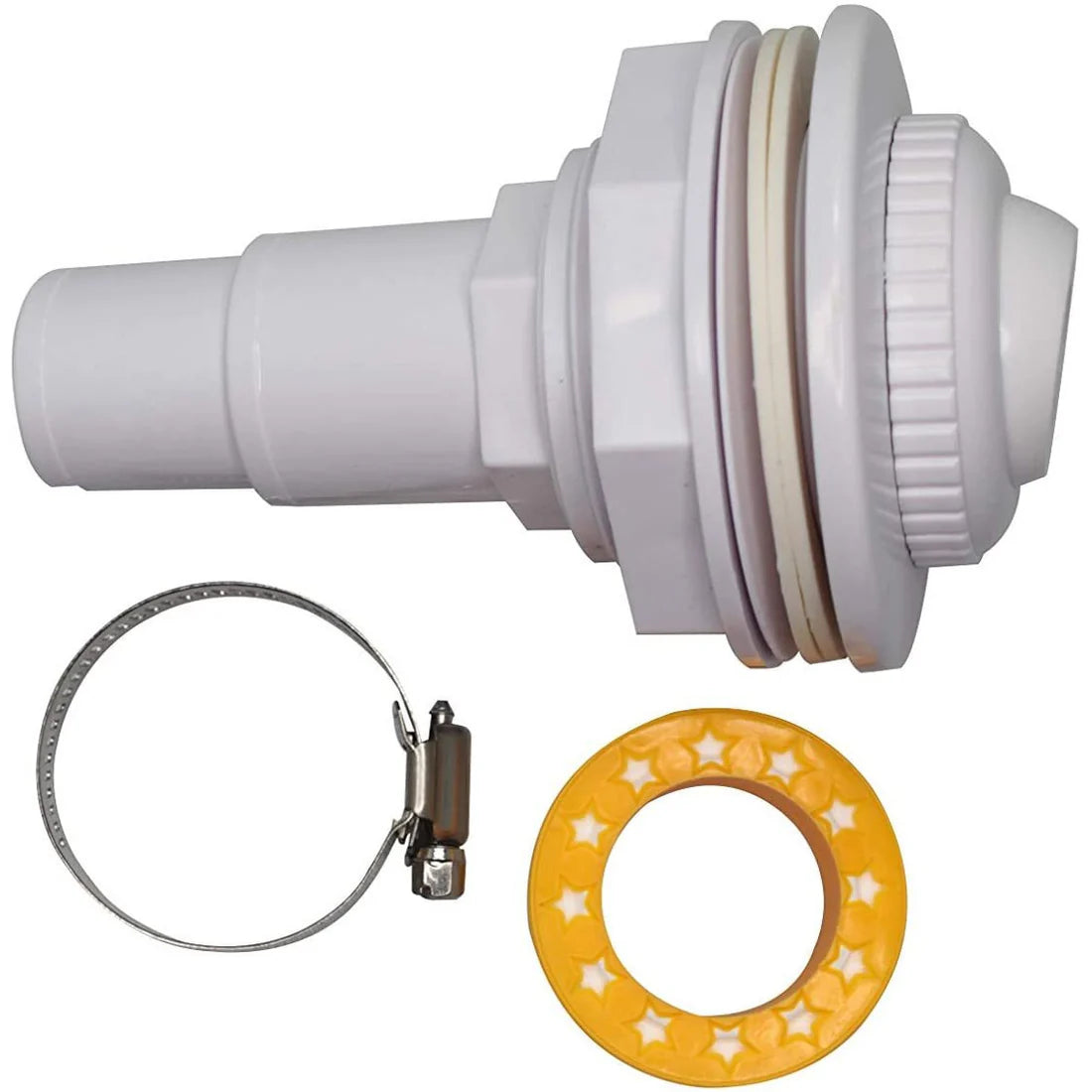 Fibro Pool Above Ground Pool Wall Fitting Return Jet Assembly with clamp and Thread Tape SIDE VIEW