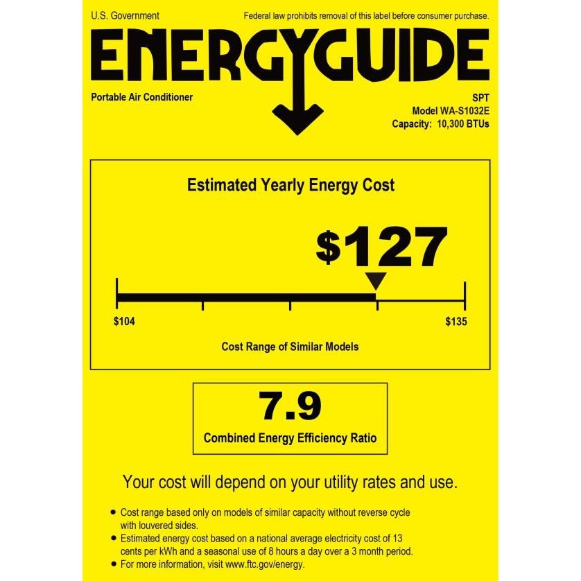 SPT WA-S1032E: 13,500BTU Portable Air Conditioner – Cooling only (SACC*: 10,300BTU)
