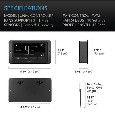 AC Infinity AIRBLAZE T10, Fireplace Blower Fan 10 with Temperature and Humidity Controller SPECIFICATIONS