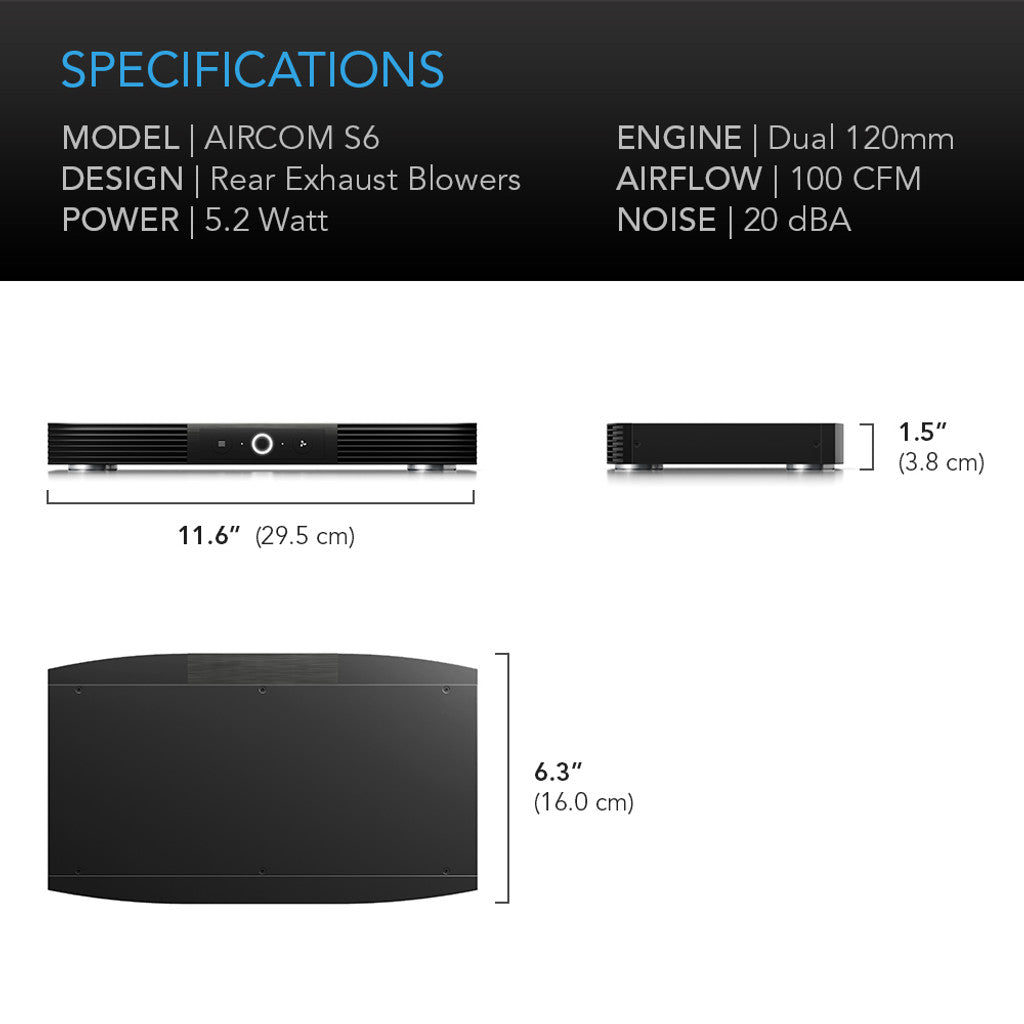 AC Infinity AIRCOM S6, Receiver and AV Component Cooling Blower System, Rear Exhaust 12 SPECIFICATIONS