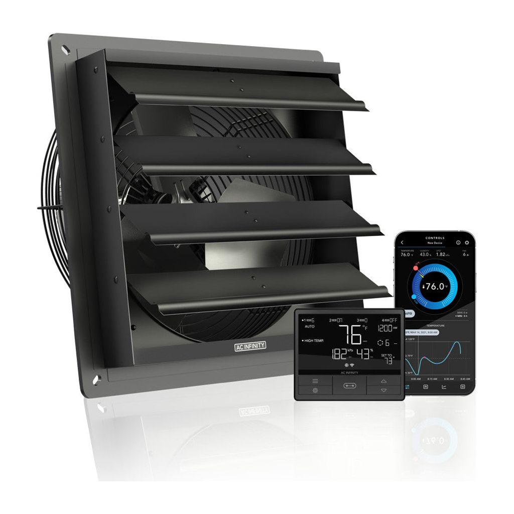 AC Infinity AIRLIFT T14, Shutter Exhaust Ventilation Fan 14, Temperature Humidity Controller SIDE VIEW