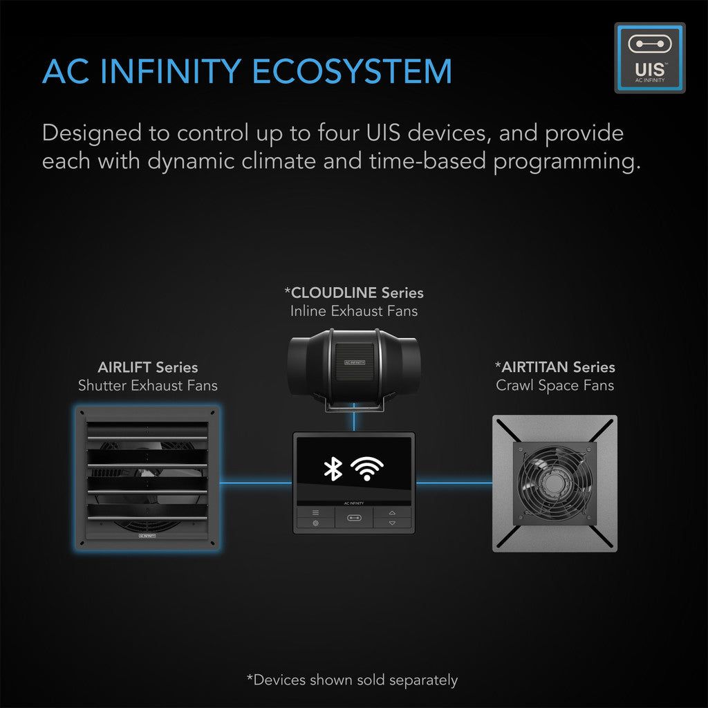 AC Infinity AIRLIFT T20, Shutter Exhaust Ventilation Fan 20, Temperature Humidity Controller DETAILS