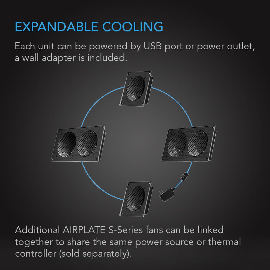 AC Infinity AIRPLATE S1, Home Theater and AV Quiet Cabinet Cooling Fan System, 4 Inch DETAILS