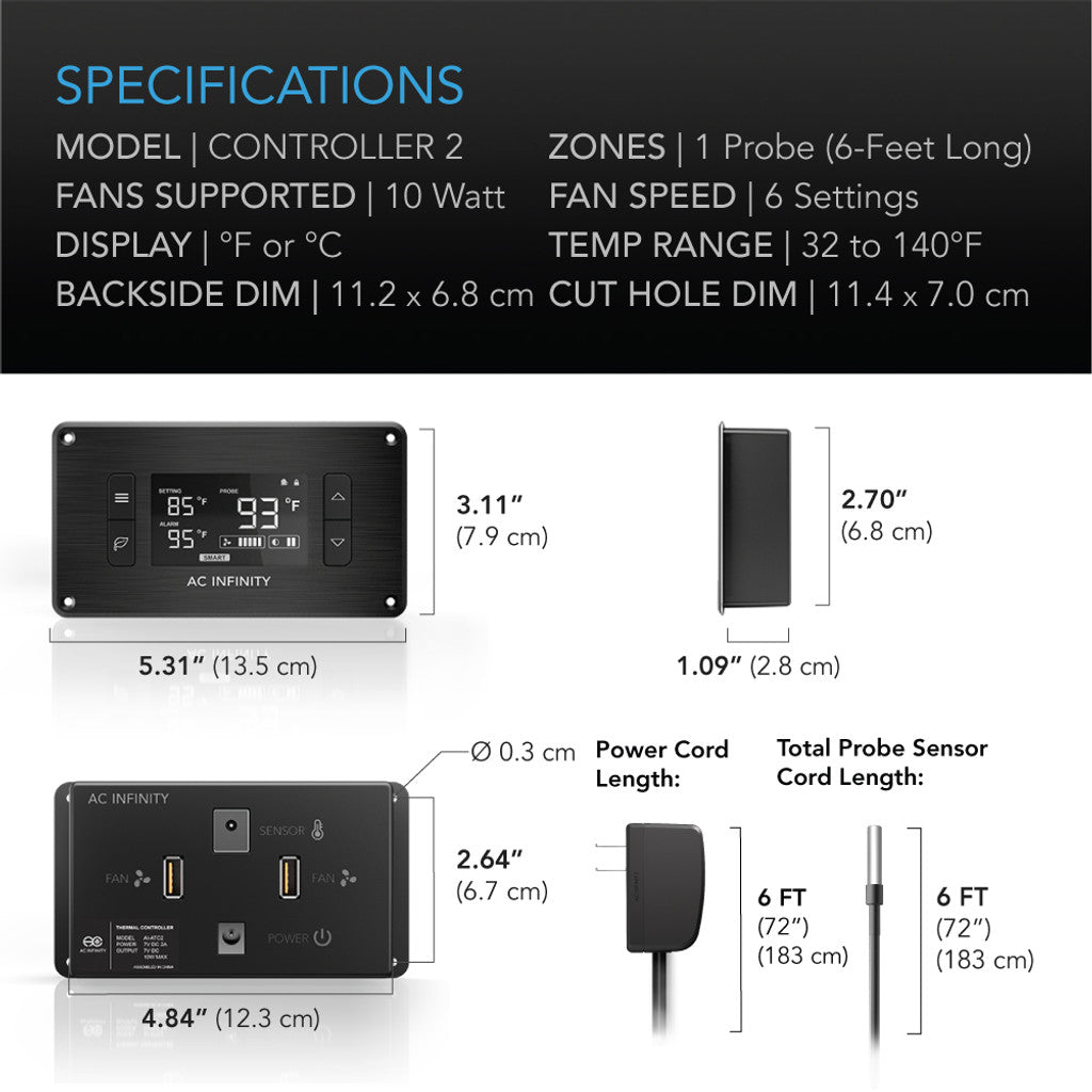 AC Infinity AIRPLATE S5, Home Theater and AV Quiet Cabinet Cooling Fan System, 8 Inch SPECIFICATIONS