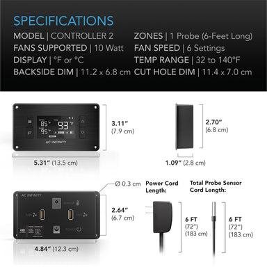 AC Infinity AIRPLATE T7, Home Theater and AV Quiet Cabinet Cooling Fan System, 12 Inch SPECIFICATIONS