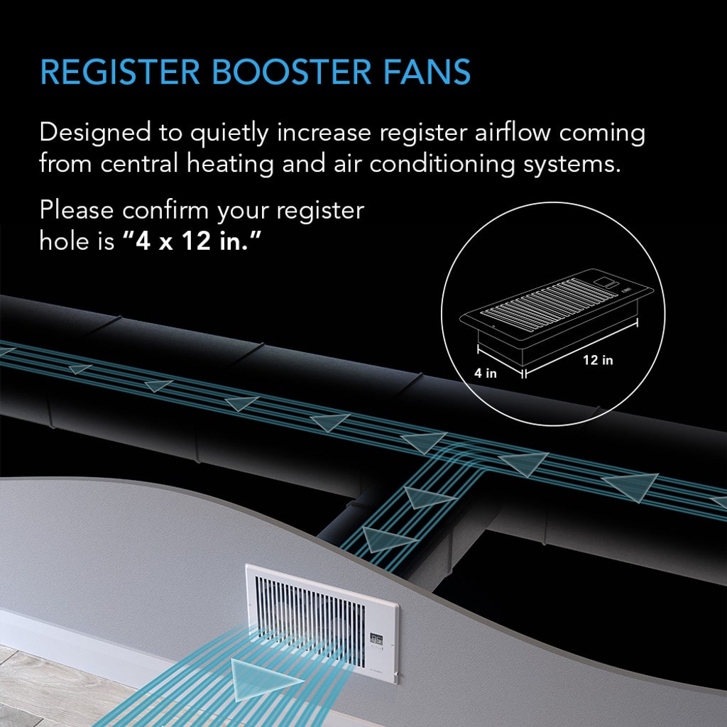 AC Infinity AIRTAP T4, Quiet Register Booster Fan System, White, for 4” x 12” Registers DETAILS