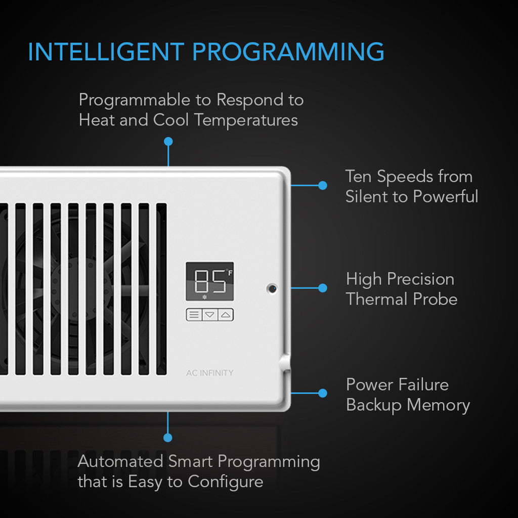 AC Infinity AIRTAP T6, Quiet Register Booster Fan System, White, for 6” x 10” Registers DETAILS