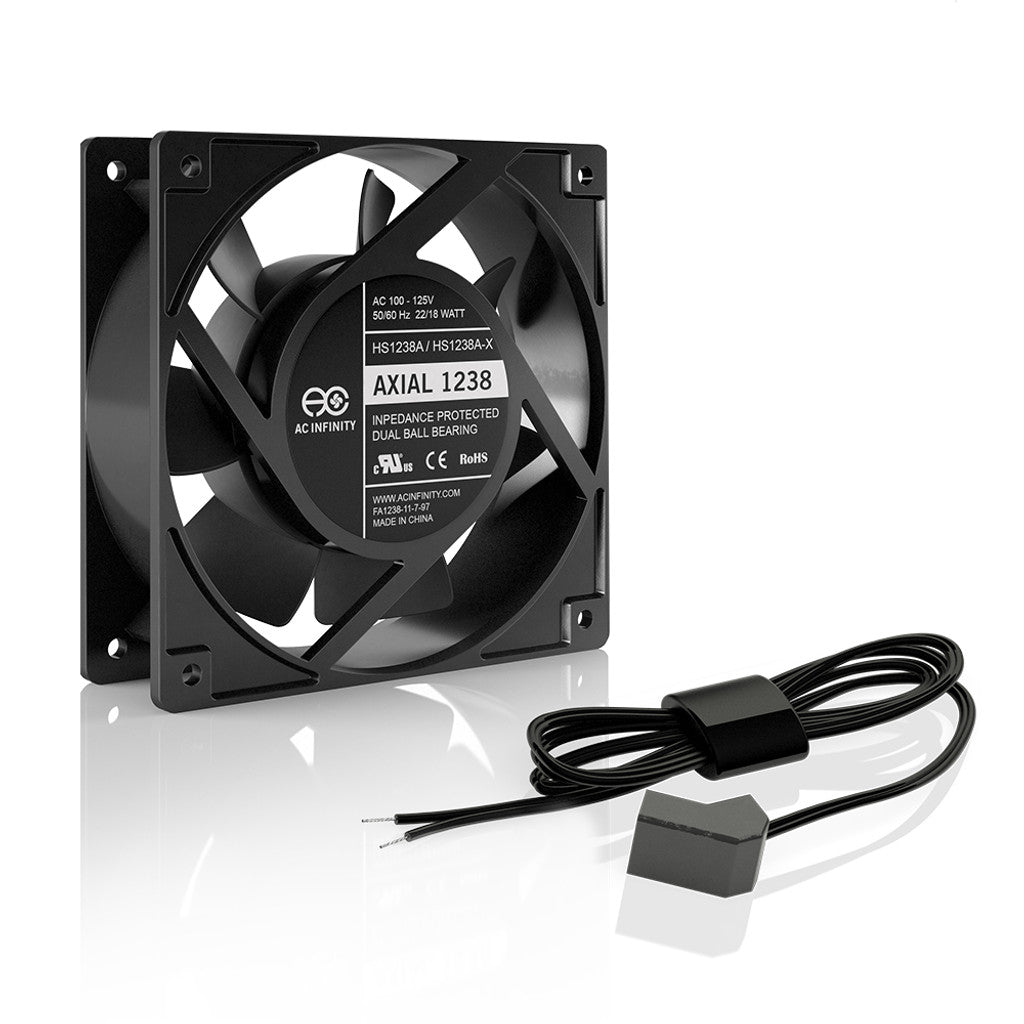 AC Infinity AXIAL 1238W, 120V AC Muffin Fan with Wire-Leads Adapter, 120mm x 38mm High Speed SIDE VIEW