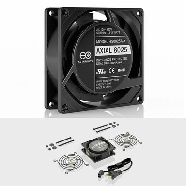 AC Infinity AXIAL 8025, Muffin 120V AC Cooling Fan, 80mm x 80mm x 25mm WITH KIT