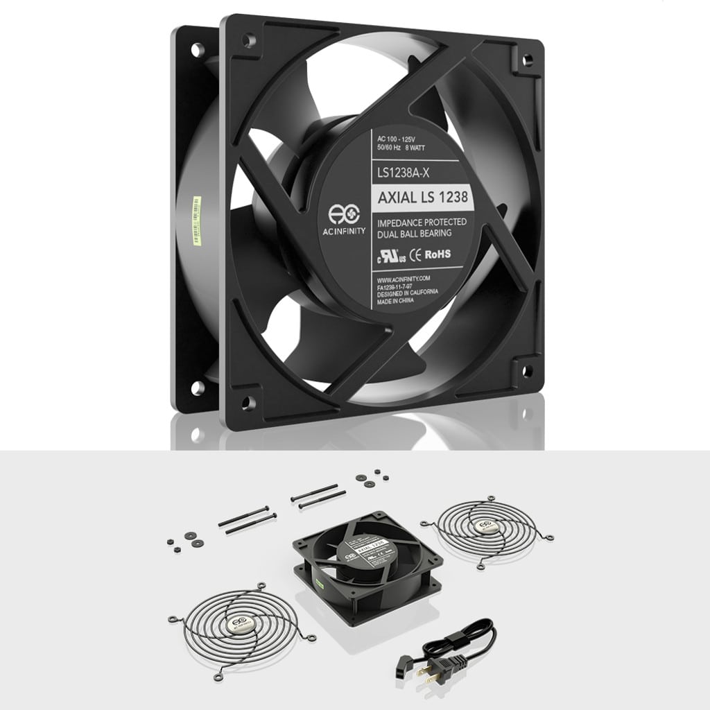 AC Infinity AXIAL LS1238, Muffin 120V AC Cooling Fan, 120mm x 120mm x 38mm, LOW SPEED WITH KIT