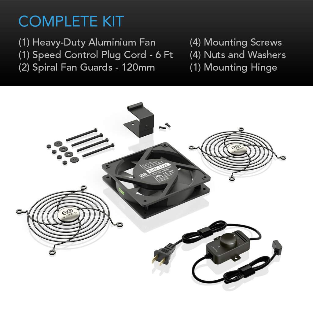 AC Infinity AXIAL S1225, Muffin 120V AC Cooling Fan, 120mm x 120mm x 25mm COMPLETE KIT