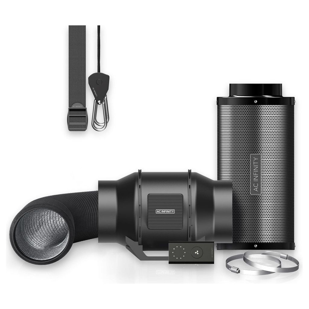 AC Infinity Air Filtration Kit 6”, Inline Fan with Speed Controller, Carbon Filter & Ducting Combo FRONT SIDE WITH ACCESSORIES