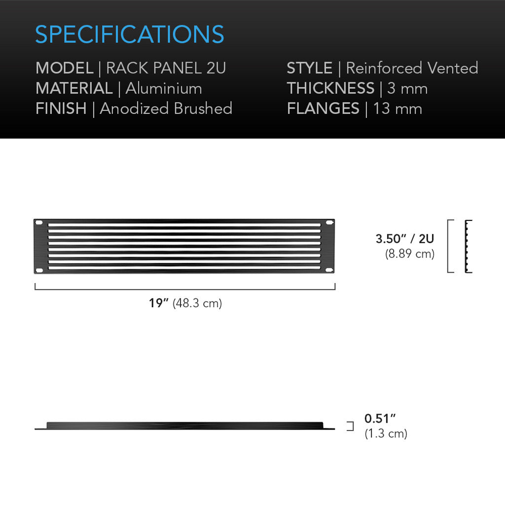 AC Infinity Anodized Aluminum Rack Panel Vented 2U SPECIFICATIONS
