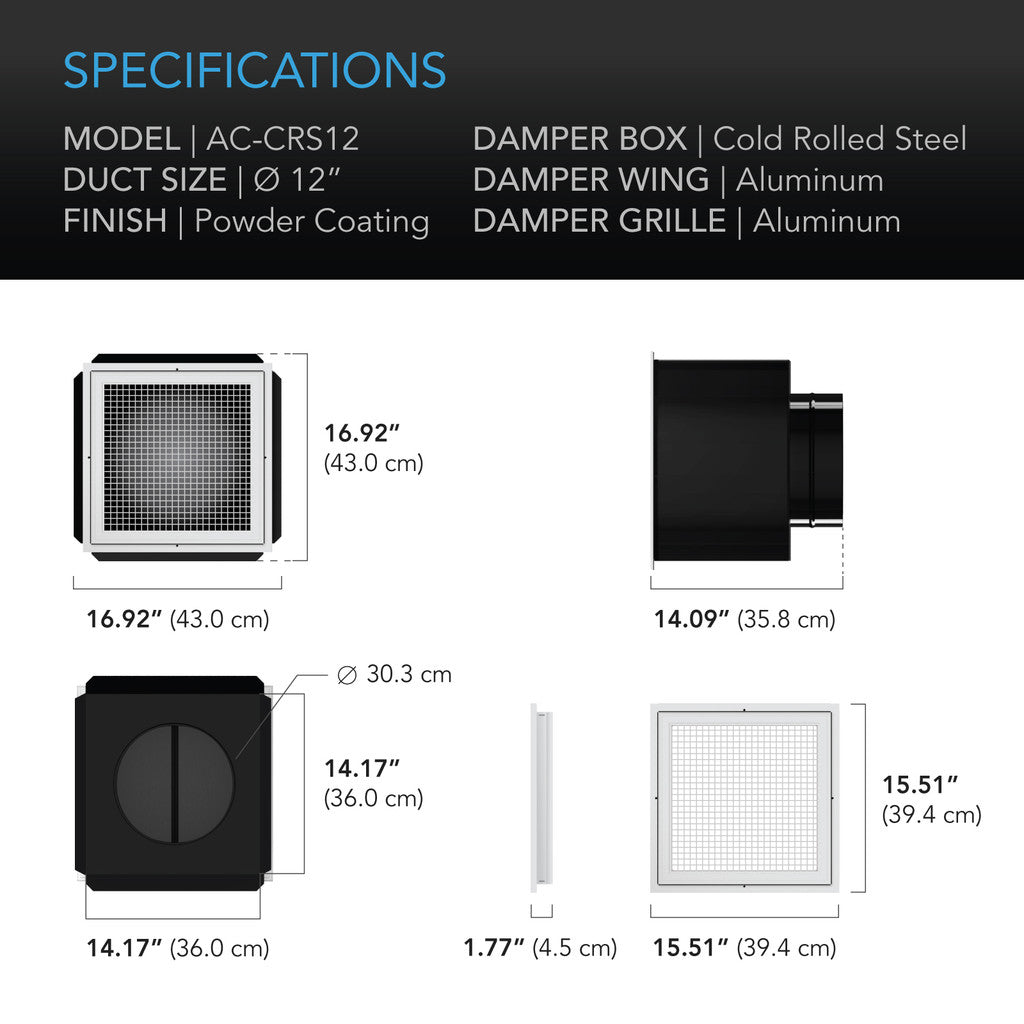 AC Infinity CLOUDWAY S12, Whole House EC Fan, 1600 CFM, Energy Efficient with Wireless Controller SPECIFICATIONS
