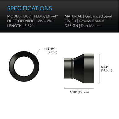 AC Infinity Duct Reducer, 6-Inch to 4-Inch Adapter Cone, Galvanized Steel SPECIFICATIONS