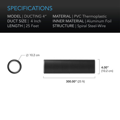 AC Infinity Flexible Four-Layer Ducting, 25-Ft Long, 4-Inch SPECIFICATIONS
