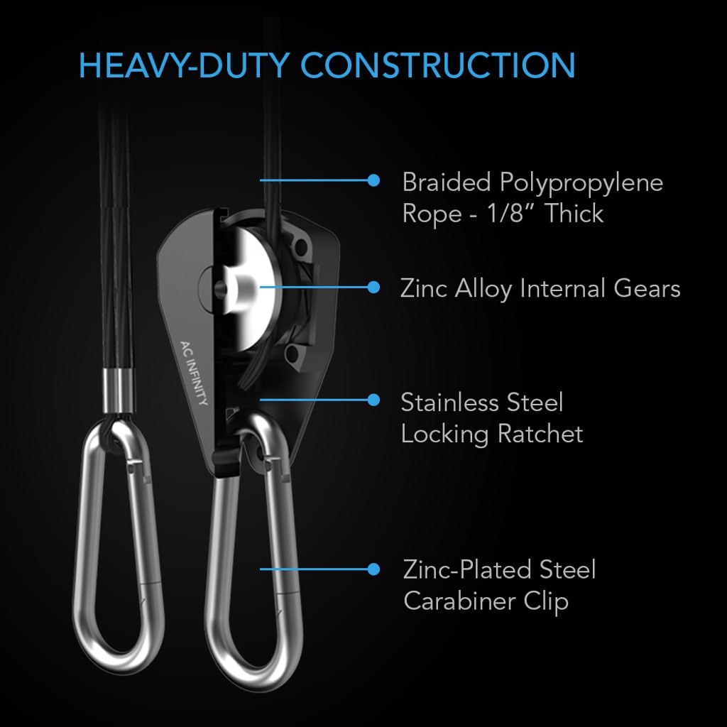 AC Infinity Heavy-Duty Adjustable Rope Clip Hanger, One Pair DETAILS