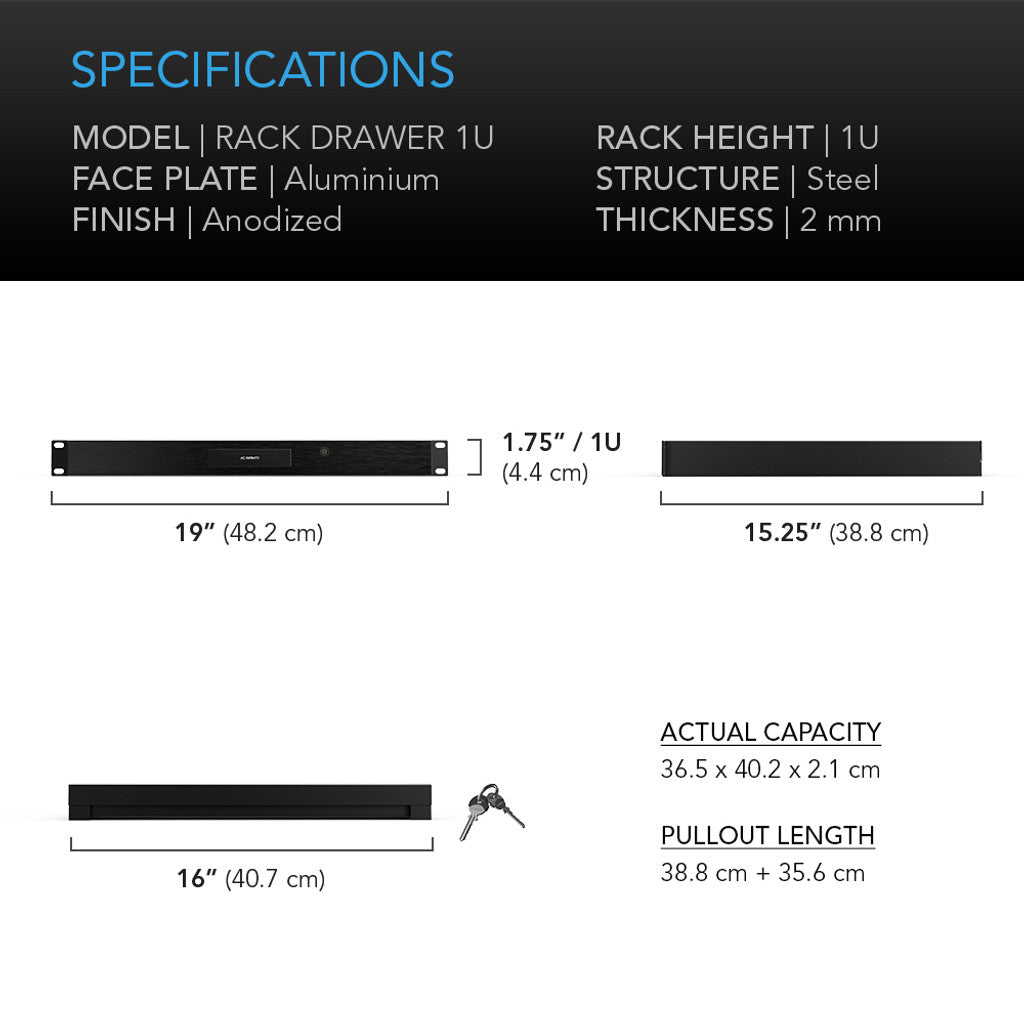 AC Infinity Heavy-Duty Rack Drawer with Aluminum Faceplate, 1U SPECIFICATIONS