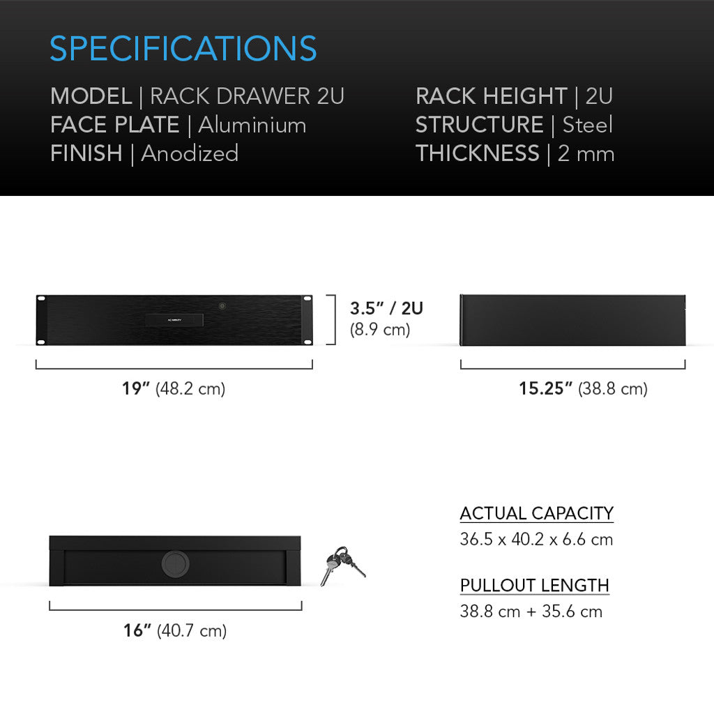 AC Infinity Heavy-Duty Rack Drawer with Aluminum Faceplate, 2U SPECIFICATIONS