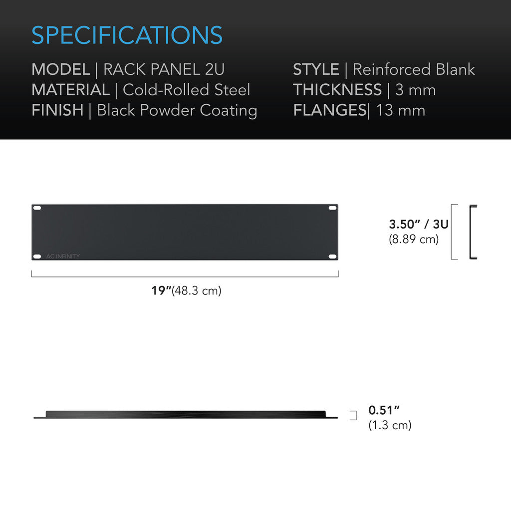 AC Infinity Heavy-Duty Steel Rack Panel Blank 2U SPECIFICATIONS