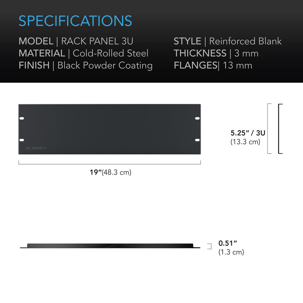 AC Infinity Heavy-Duty Steel Rack Panel Blank 3U SPECIFICATIONS