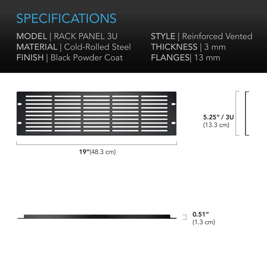 AC Infinity Heavy-Duty Steel Rack Panel Vented 3U SPECIFICATIONS