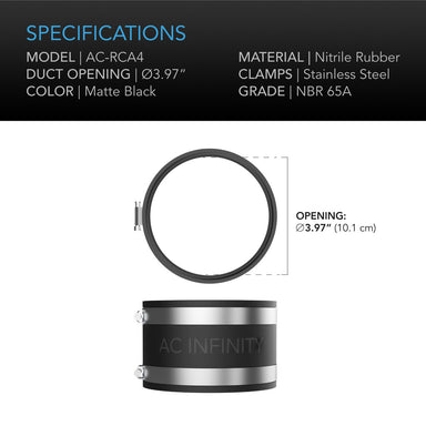 AC Infinity Noise Reduction Clamp, Duct Coupler with Stainless Steel Clamps, 4-Inch SPECIFICATIONS