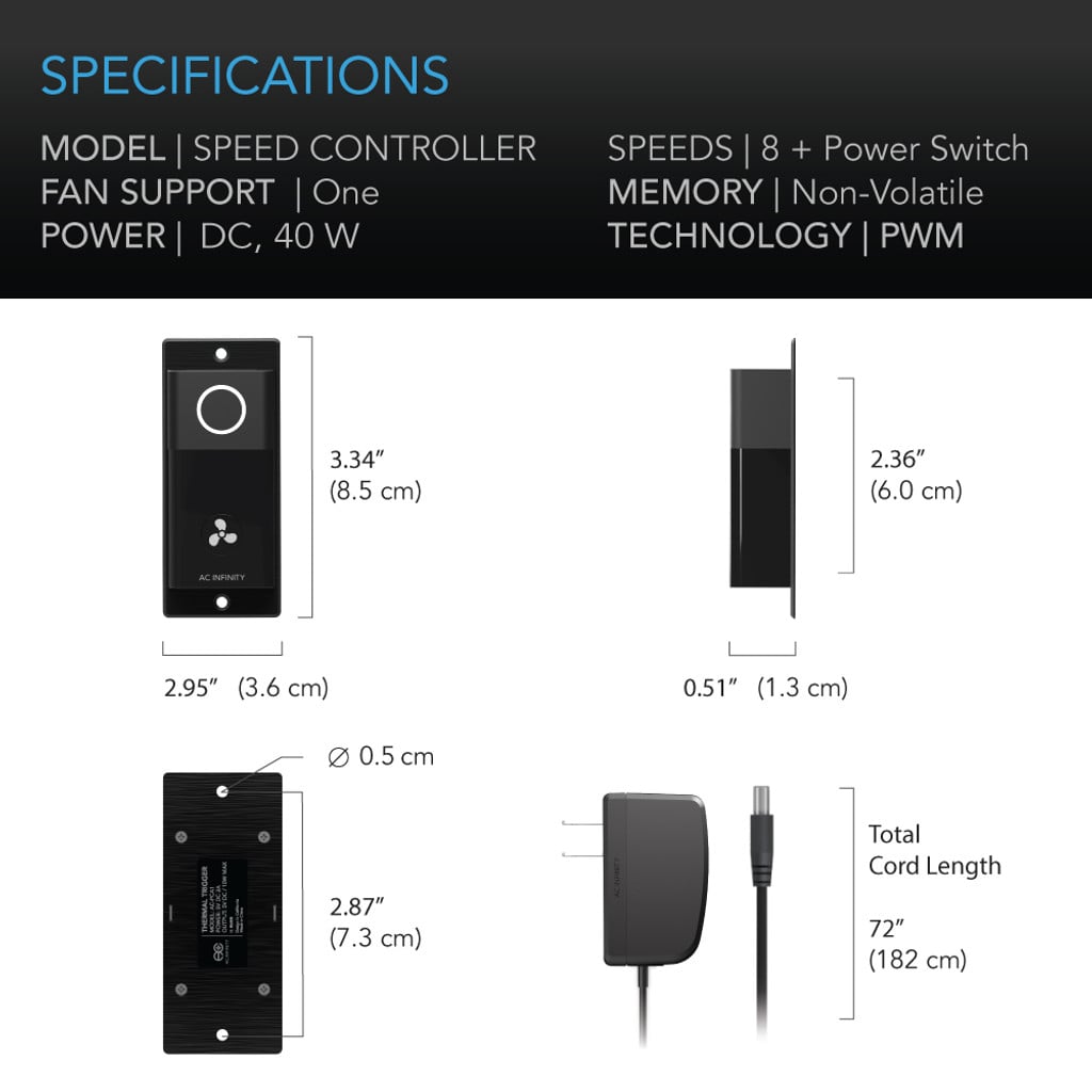 AC Infinity Rack Roof Fan Kit, Dual Cooling-Fans with Speed Controller SPECIFICATIONS