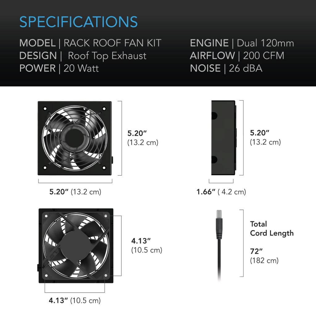 AC Infinity Rack Roof Fan Kit, Dual Cooling-Fans with Speed Controller SPECIFICATIONS