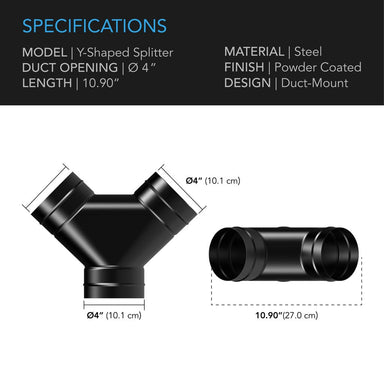 AC Infinity Steel 3-Way Duct Splitter, 4-Inch SPECIFICATIONS