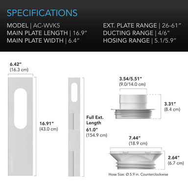 AC Infinity Window Duct Kit, Adjustable Vent Port for Inline Fans SPECIFICATIONS