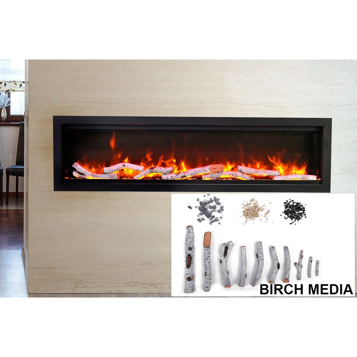 Amantii Symmetry Bespoke 60'' Wall Mount / Recessed Linear Indoor/Outdoor Electric Fireplace DESIGN OPTION