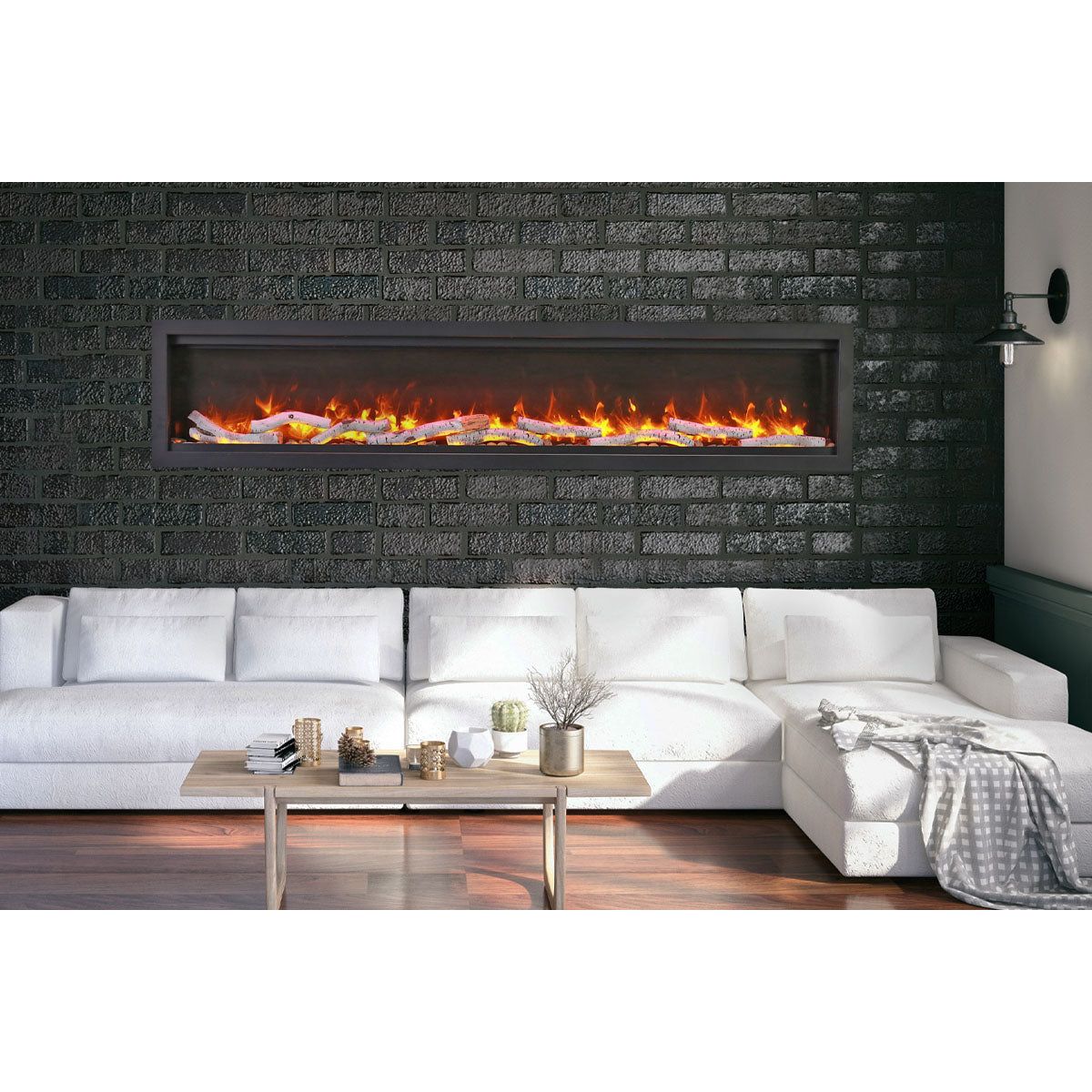 Amantii Symmetry Bespoke 88'' Wall Mount / Recessed Linear Indoor/Outdoor Electric Fireplace SAMPLE PHOTO