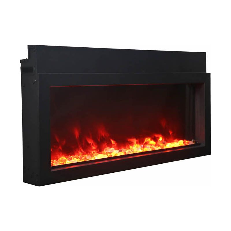 Amantii Panorama 30 inch Extra Slim Built-in Indoor/Outdoor Linear Electric Fireplace FRONT AND SIDE VIEW